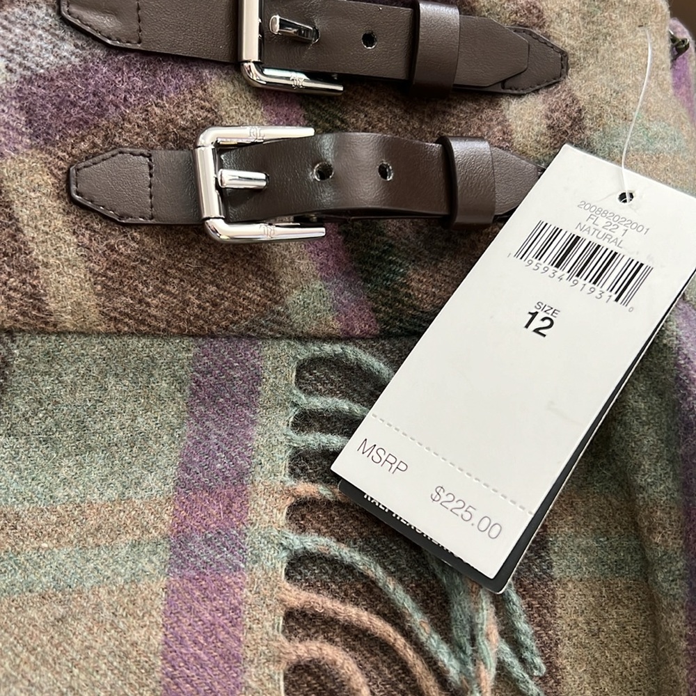 Polo By Ralph Lauren Plaid Wrap Sweater Skirt 100% Wool NWT XXL Fringe Size 12 - Picture 5 of 7